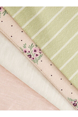 Next Baby Pamuklu Krem  Kısa Kollu Çiçek Desenli 3'li Alt Üst Takım