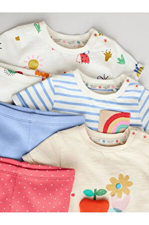 Pamuklu Beyaz Mavi Kırmızı Animal Desenli Kısa Kollu 3'lü Alt Üst Takım