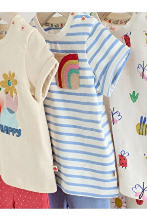 Pamuklu Beyaz Mavi Kırmızı Animal Desenli Kısa Kollu 3'lü Alt Üst Takım