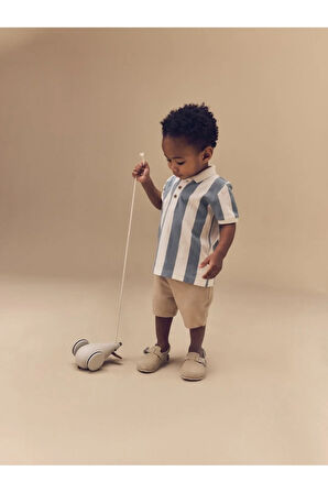 Next Baby Pamuklu Mavi Çizgili Kısa Kollu Polo Thsirt Şort Alt Üst Takım