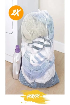 2 Adet Büyük Boy Eşya Çamaşır Kirli Bez Perde Tül Okul Kıyfaeti Yıkama Filesi 60x80 Cm