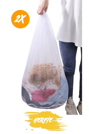 2 Adet Büyük Boy Eşya Çamaşır Kirli Bez Perde Tül Okul Kıyfaeti Yıkama Filesi 60x80 Cm
