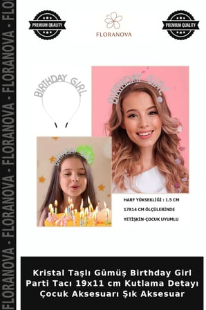 Kristal Taşlı Gümüş Birthday Girl Parti Tacı 19x11 cm Kutlama Detayı Çocuk Aksesuarı Şık Aksesuar