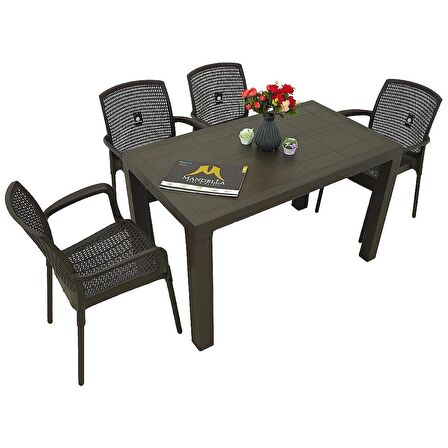 Mandella Elit 70x120 4 Kişilik Defne Koltuk Masa Takımı Eko Kahverengi