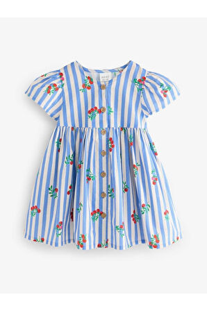 Next Baby Pamuklu Mavi Domates Desenli Kısa Kollu Elbise