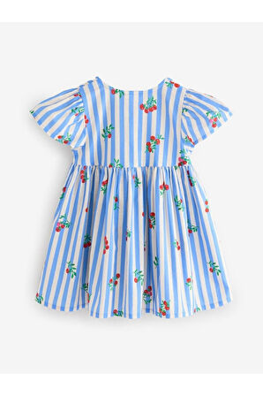 Next Baby Pamuklu Mavi Domates Desenli Kısa Kollu Elbise
