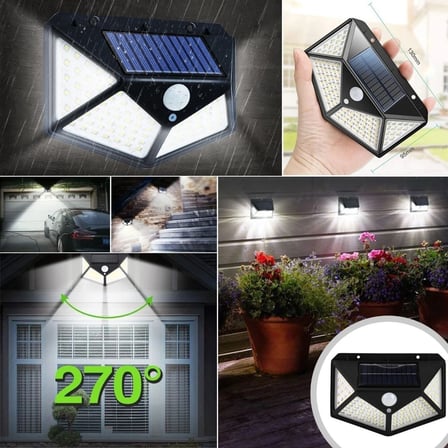 100 Ledli 3 Farklı Aydınlatma Ayarlı Solar Güneş Enerjili Hareket Sensörlü Bahçe Duvar Lambası (5671) gotlthmngoxx