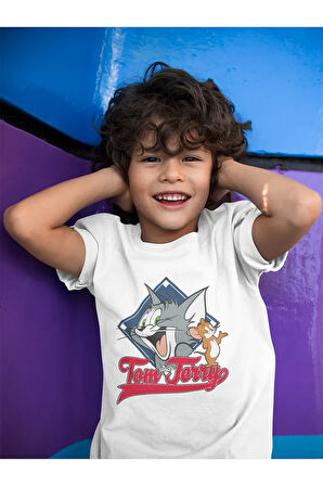 Tom Ve Jerry Baskılı Unisex Çizgi Film Çocuk Tişört (1-12 YAŞ)
