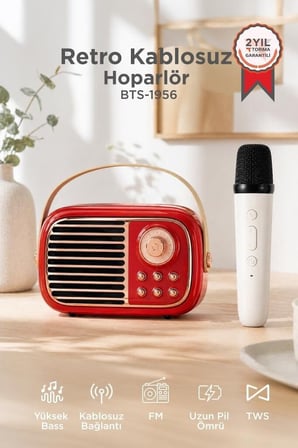 Premium Yetişkin Ses Cuma Bluetooth Hoparlör Nostaljik Radyo BTS-1956