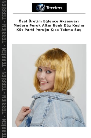 Özel Üretim Eğlence Aksesuarı Modern Peruk Altın Renk Düz Kesim Küt Parti Peruğu Kısa Takma Saç