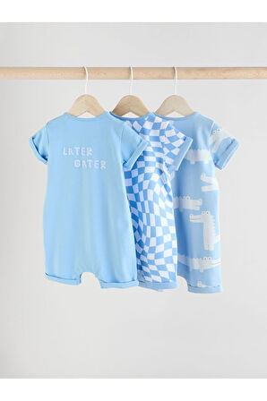 Next Baby % 100 Pamuklu Mavi Timsah Desenli 3'lü Romper Set
