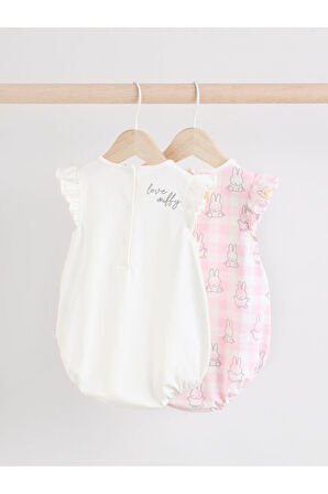 Next Baby %100 Pamuklu Pembe Tavşan Desenli 2'li Romper  et