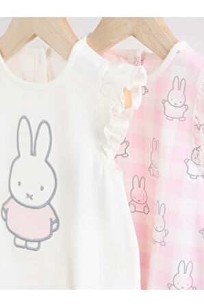 Next Baby %100 Pamuklu Pembe Tavşan Desenli 2'li Romper  et