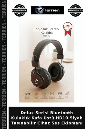Delux Serisi Bluetooth Kulaklık Kafa Üstü HD10 Siyah Taşınabilir Cihaz Ses Ekipmanı