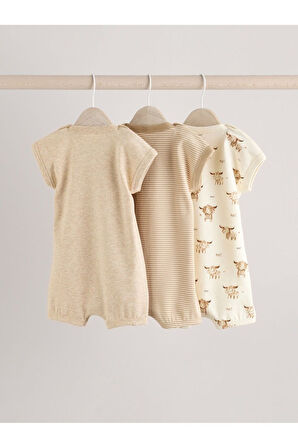 Next Baby %100 Pamuklu Krem Boğa Desenli 3'lü Romper Set