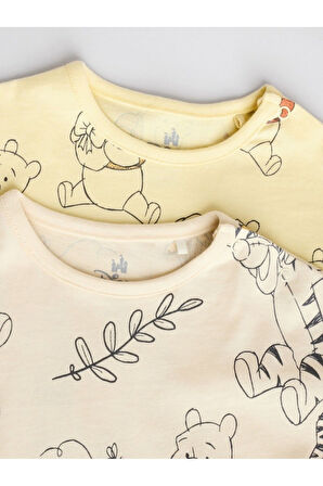 Next Baby %100 Pamuklu Krem Sarı Winnie The Pooh Desenli 2'li Romper Set