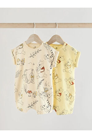 Next Baby %100 Pamuklu Krem Sarı Winnie The Pooh Desenli 2'li Romper Set