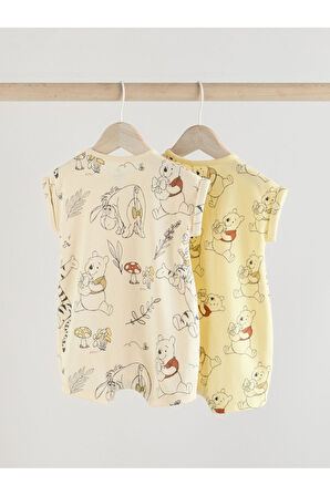 Next Baby %100 Pamuklu Krem Sarı Winnie The Pooh Desenli 2'li Romper Set