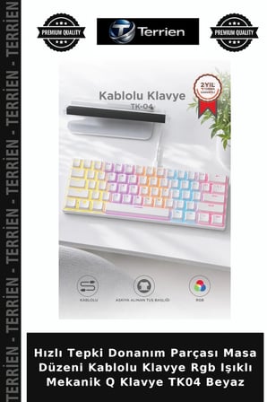 Hızlı Tepki Donanım Parçası Masa Düzeni Kablolu Klavye Rgb Işıklı Mekanik Q Klavye TK04 Beyaz