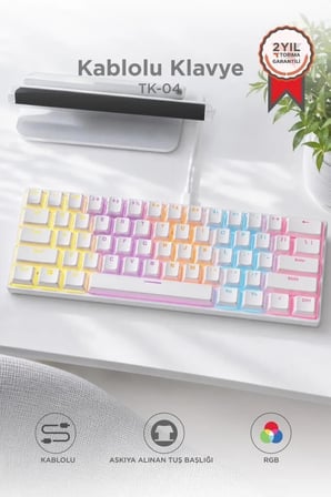 Hızlı Tepki Donanım Parçası Masa Düzeni Kablolu Klavye Rgb Işıklı Mekanik Q Klavye TK04 Beyaz