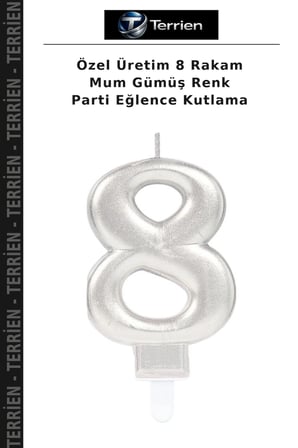 Özel Üretim 8 Rakam Mum Gümüş Renk Parti Eğlence Kutlama