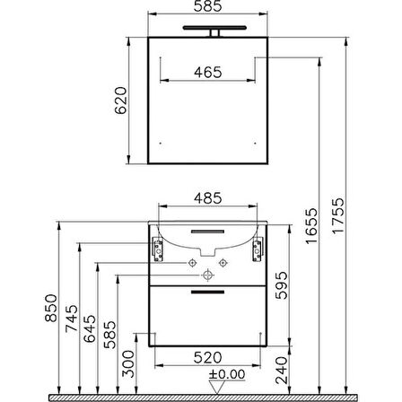 Vitra Mia Set 60 cm Banyo Dolabı Lavabo Dolabı 75021