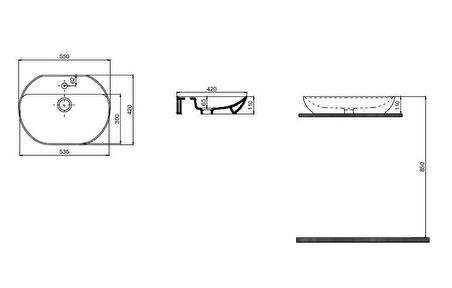 QUARTER BATH Smooth Line Tezgah Üstü Lavabo 55x42
