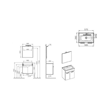 VitrA Mia 60cm Altın Meşe Banyo Dolabı 67092