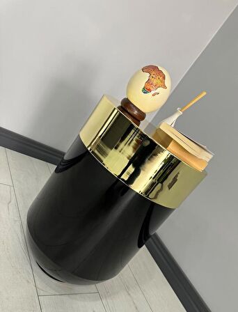 Dekoratif Gold Darbuka Parlak Siyah Sehpa 60cm