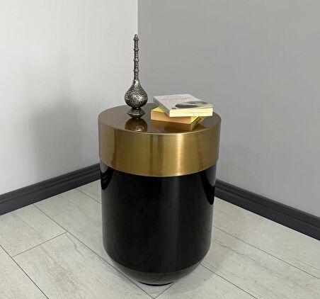 Dekoratif Eskitme Darbuka Parlak Siyah Sehpa 60cm