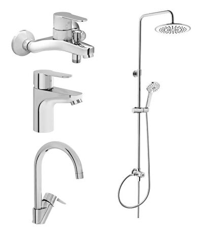 Artema 3c Duş Kolonu A45786 + Win S Banyo+Lavabo+Eviye Batarya Seti