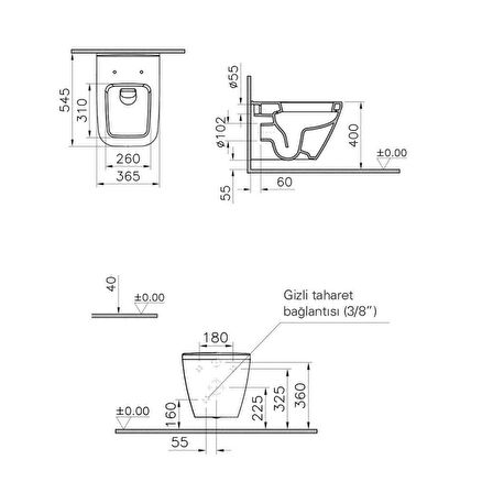 VitrA İntegra Square Kare Rimex Kanalsız Asma Klozet+VitrA Yavaş Kapak (7082L003-0090)