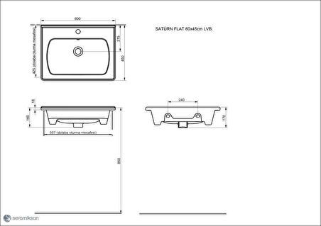 Seramiksan Saturn Flat 60 cm Etajerli Lavabo