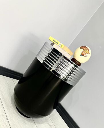ELEGANT Dekoratif Krom Darbuka Parlak Siyah Sehpa 60cm 