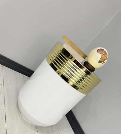 ELEGANT Dekoratif Gold Darbuka Parlak Beyaz Sehpa 60cm