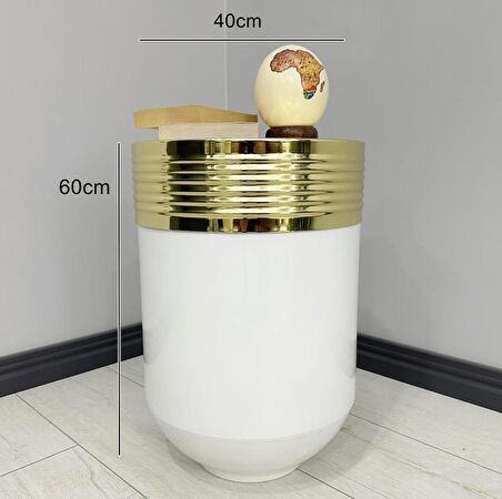 ELEGANT Dekoratif Gold Darbuka Parlak Beyaz Sehpa 60cm