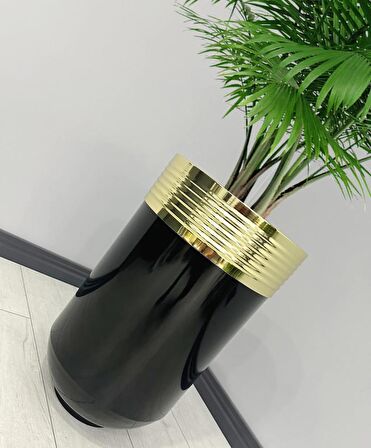 ELEGANT Dekoratif Gold Darbuka Parlak Siyah Saksı 60cm