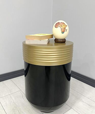 ELEGANT Dekoratif Eskitme Darbuka Parlak Siyah Sehpa 60cm