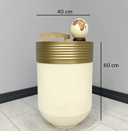 ELEGANT Dekoratif Eskitme Darbuka Krem Sehpa 60cm