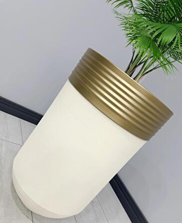 ELEGANT Dekoratif Eskitme Darbuka Krem Saksı 60cm