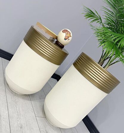 ELEGANT Dekoratif Eskitme Darbuka Krem Saksı 70cm + Sehpa 60cm İkili Set