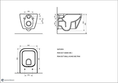 Seramiksan Saturn Rim-Out (Kanalsız) Asma Klozet + Yavaş Kapanır Kapak Set