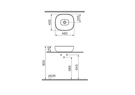 VitrA Outline 45cm Kare Tezgah Üstü Çanak Lavabo 5994B403-0016