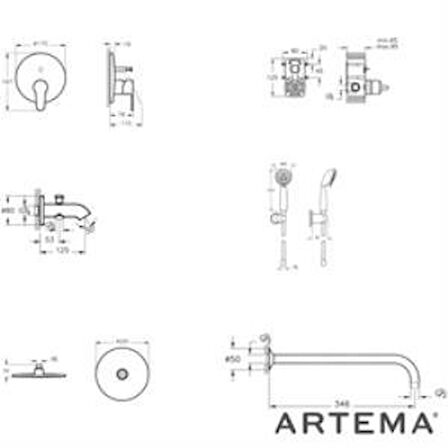 Artema Win S Ankastre Mafsallı Tepe Duş Seti A49248