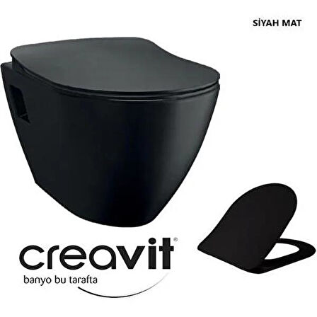 Creavit Terra Mat Siyah Asma Klozet + Duroplast Yavaş Kapanır Kapak + VitrA Siyah Gömme Rezervuar Set