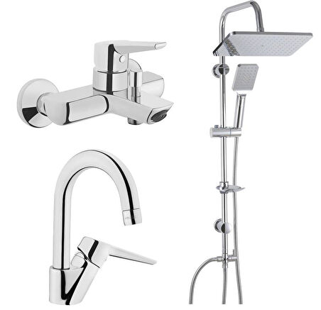 Artema Solid S Banyo Bataryası + Kuğu Lavabo Bataryası + Duxxa Mirage Duş Sistemi