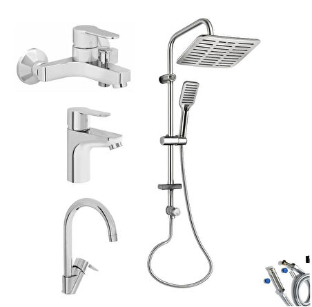 Artema Win S Banyo Bataryası + Lavabo Bataryası + Eviye Bataryası + Doppo Siena Lux Tepe Duş Sistemi