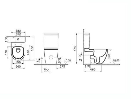 S55 DUVARA SIFIR KANALSIZ KLOZET+REZERVUAR+İÇ TAKIM+KLOZET KAPAĞI SET  
