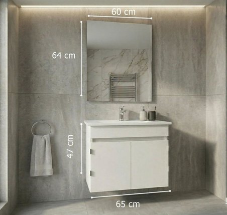 Creavit Flexio 65 Cm Katlanabilir Banyo Dolabı Beyaz Set