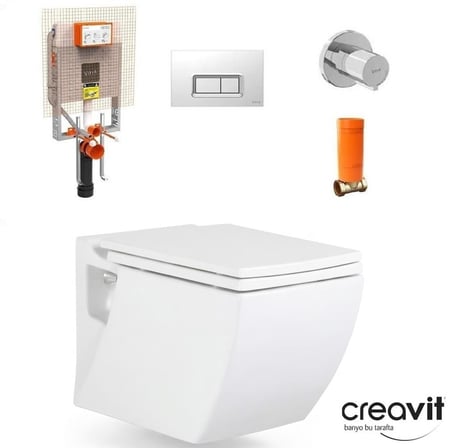 CREAVİT TREND ASMA KLOZET + DUROPLAST YAVAŞ KAPAK + VİTRA GÖMME REZERVUAR SET 
